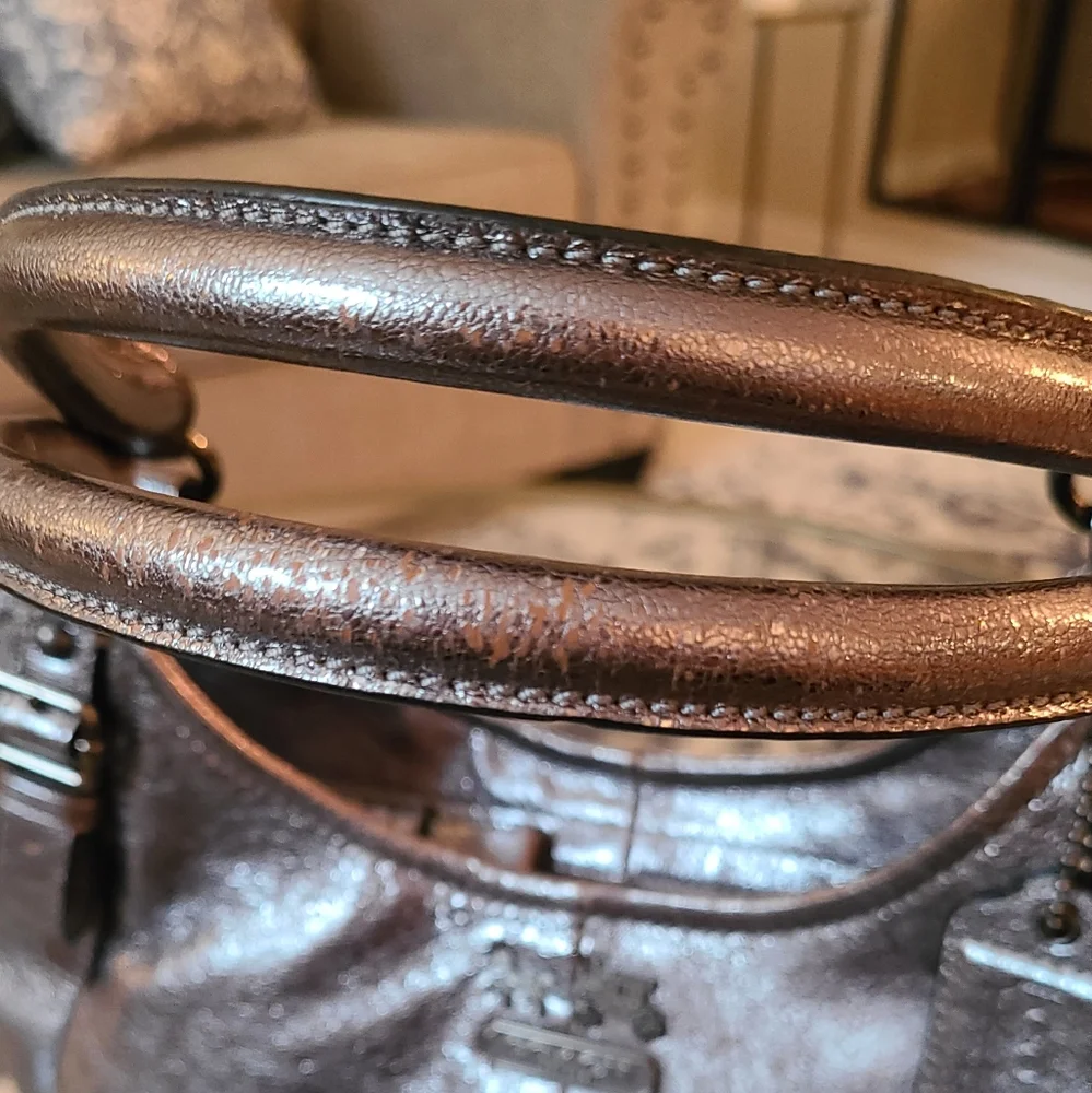 Coach Silver Grey Metallic Shoulder Handbag Purse with Dustbag - Picture 11 of 12